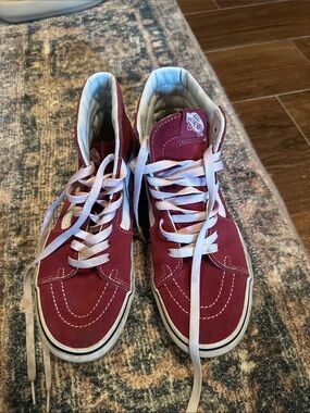Vans High-Top Sneakers in Burgundy with White Accents